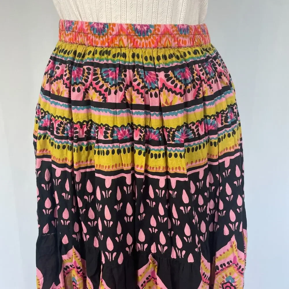 Soft Surroundings Midi Skirt Small Petite PS Pink Tiered Broomstick Boho Hippie